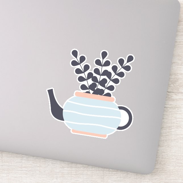 Simple modern teapot with plant pastel (Detail)