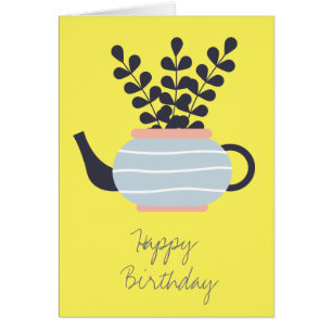 Simple modern teapot with plant pastel