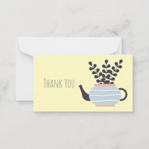 Simple modern teapot with plant pastel card
