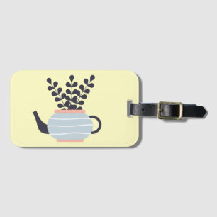 Simple modern teapot with plant pastel luggage tag