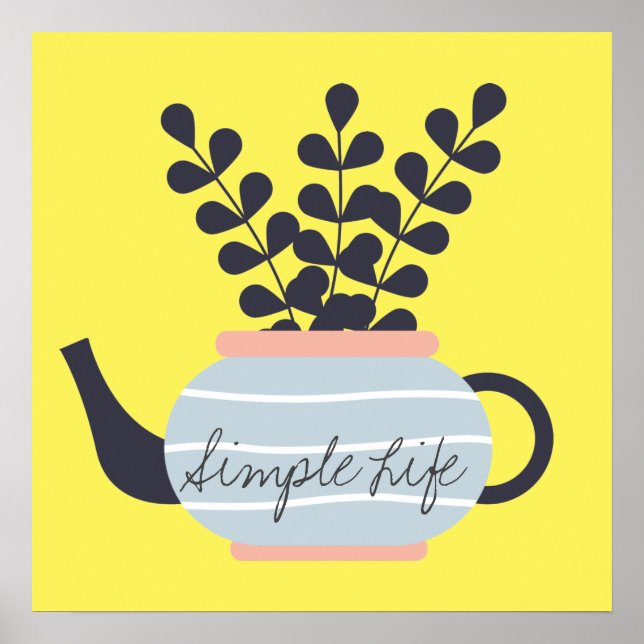 Simple modern teapot with plant pastel poster (Front)