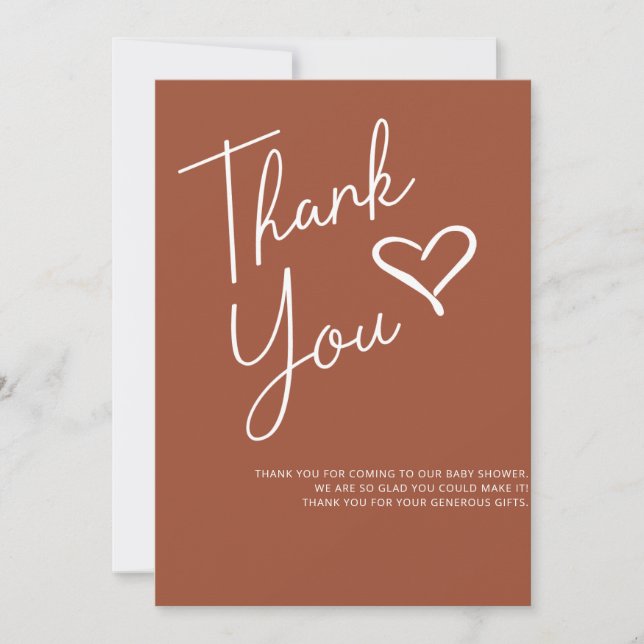 Simple Modern Terracotta Baby Shower Thank You  Invitation (Front)