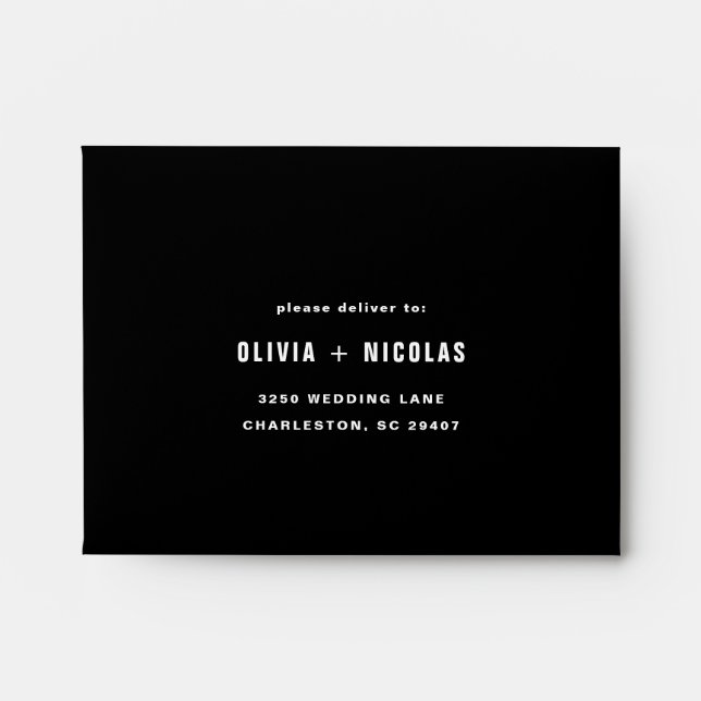 Simple Modern Text and Stripes | Black RSVP Envelope (Front)