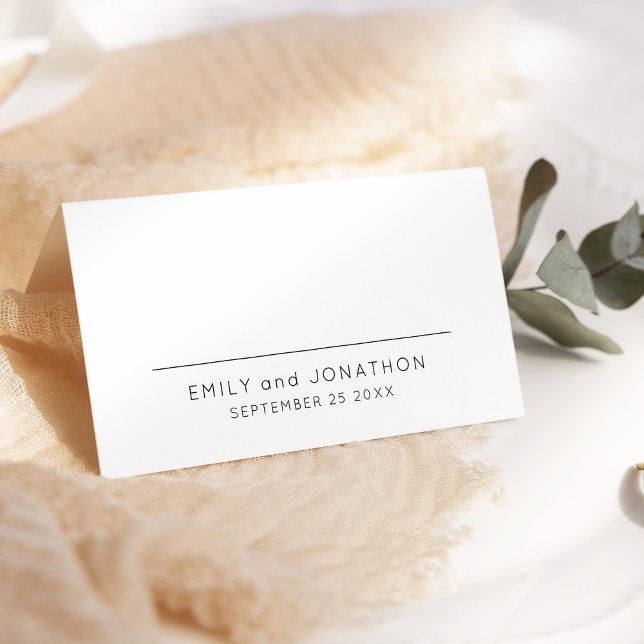 Simple Modern Text Only Names Wedding Date Place Card (Creator Uploaded)