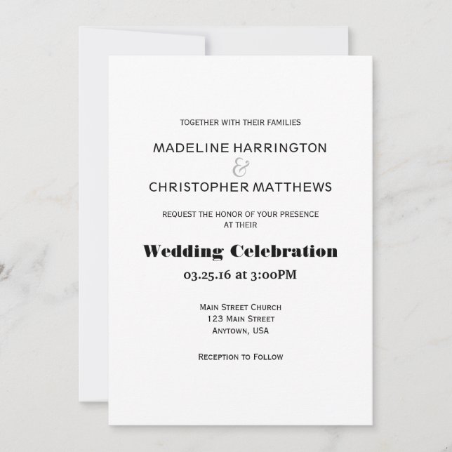 Simple Modern Text Only Wedding Invitation (Front)