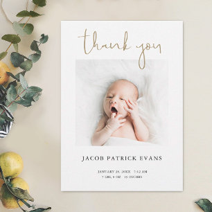 Simple Modern Thank You Boy Girl Baby Photo Birth Announcement