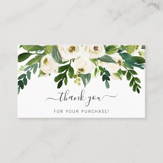 Simple Modern Thank You White Floral Elegant Business Card (Front)