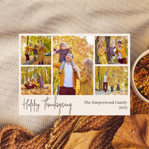 Simple Modern thanksgiving family photo collage Holiday Card