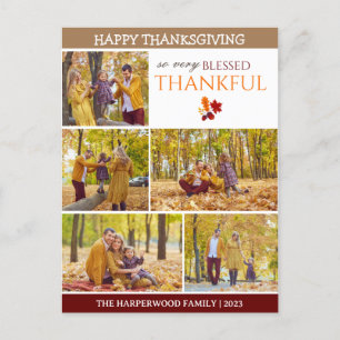 Simple Modern thanksgiving family photo collage Holiday Postcard