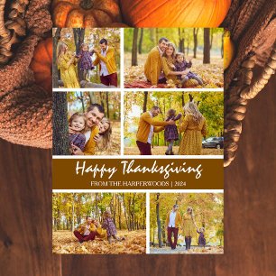Simple Modern thanksgiving family photo collage Holiday Postcard