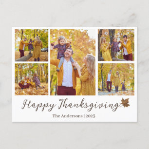 Simple Modern thanksgiving family photo collage Holiday Postcard