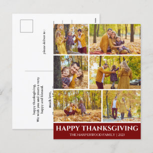 Simple Modern thanksgiving family photo collage Holiday Postcard