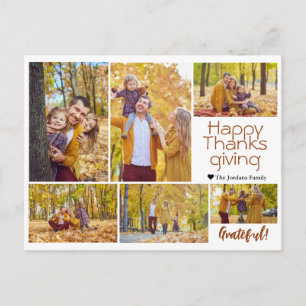 Simple Modern thanksgiving family photo collage Holiday Postcard