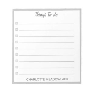 Simple Modern Things to Do Personalised Checklist Notepad