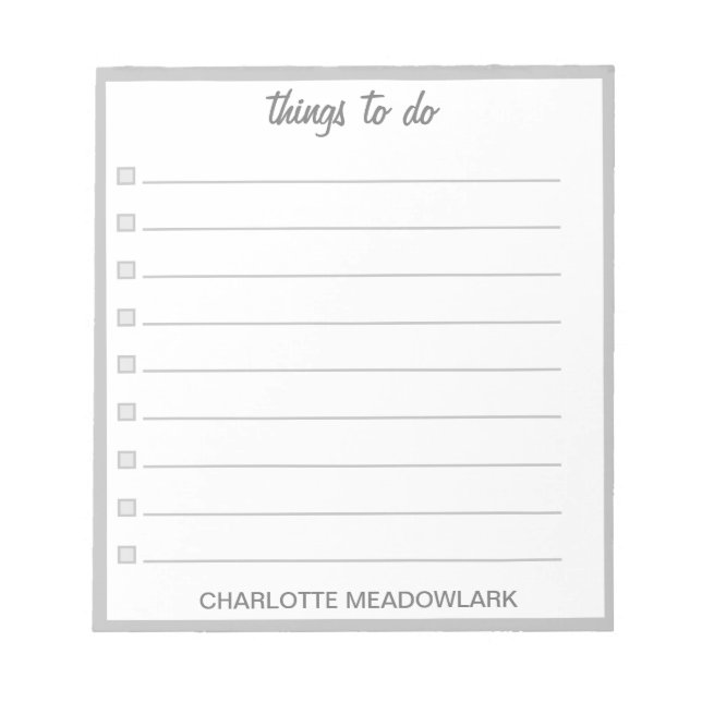 Simple Modern Things to Do Personalised Checklist Notepad (Front)