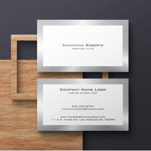 Simple Modern Tin Silver Border On White Business Card