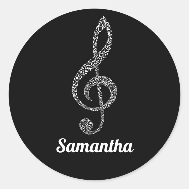 Simple Modern Treble Clef White Notes Illustrated Classic Round Sticker (Front)