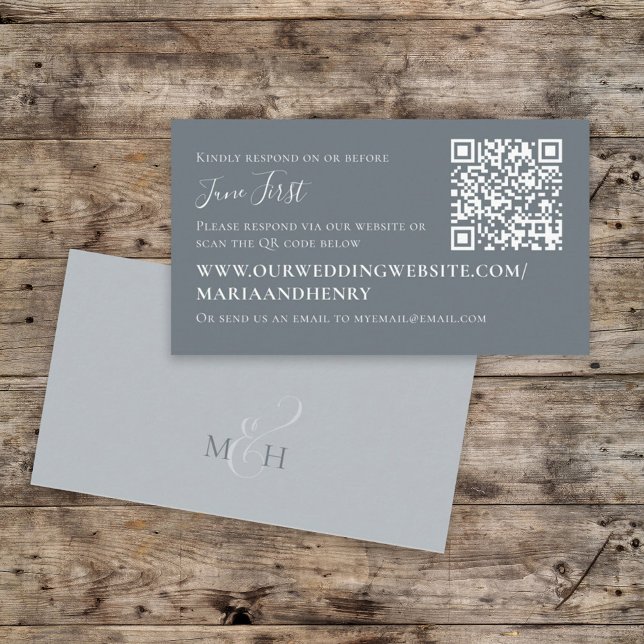 Simple Modern Trendy Dusty Blue QR Code RSVP Enclosure Card (Creator Uploaded)