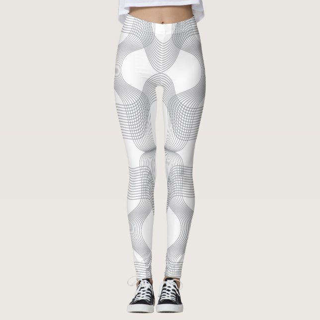 Simple, modern, trendy wavy graphic design pattern leggings (Front)