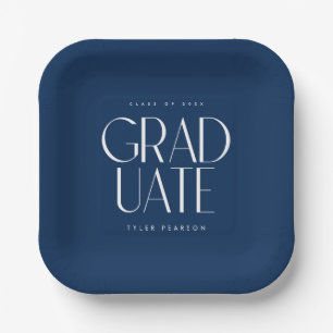 Simple Modern Type Blue Graduation Party Paper Plate