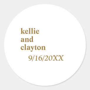 Simple Modern Type Wedding Classic Round Sticker