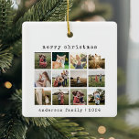Simple Modern Typewriter Family Photo Collage Ceramic Ornament<br><div class="desc">Simple modern photo collage ornament featuring minimalist typewriter font. Easily add your photos and details for a custom Christmas ornament.</div>