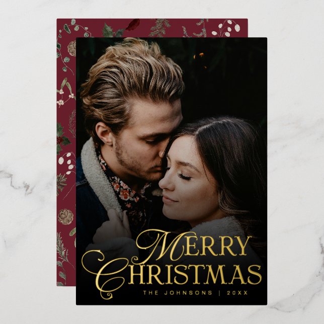 Simple Modern Typography 1 Photo Gold Christmas (Front/Back)