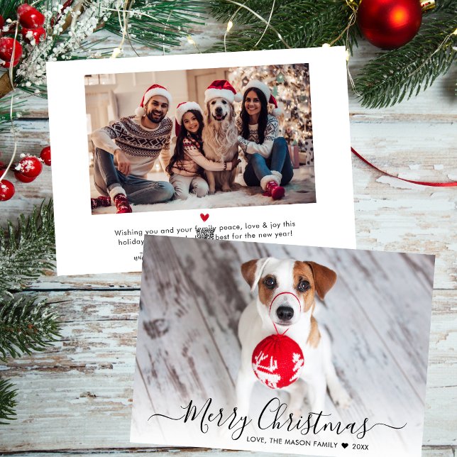 Simple Modern Typography 2 Photo Christmas Holiday Card (Creator Uploaded)