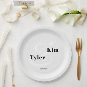 Simple modern typography bride and groom wedding paper plate