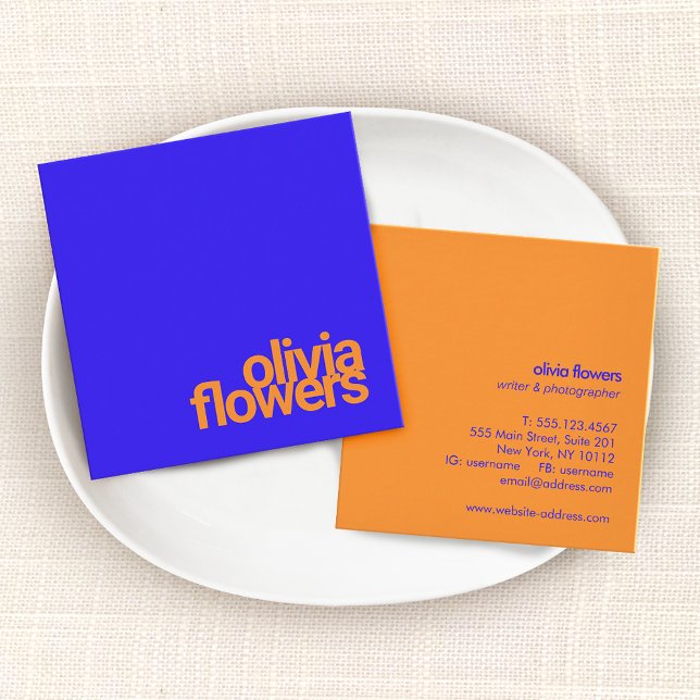 Simple Modern Typography Cobalt Blue Square Business Card (Creator Uploaded)