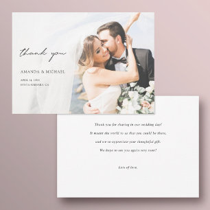 Simple Modern Typography Custom Wedding Photo Thank You Card