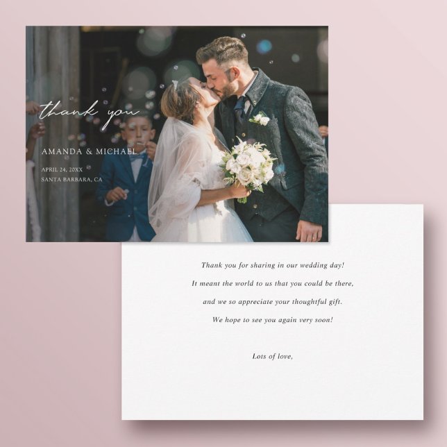 Simple Modern Typography Custom Wedding Photo Thank You Card (Creator Uploaded)