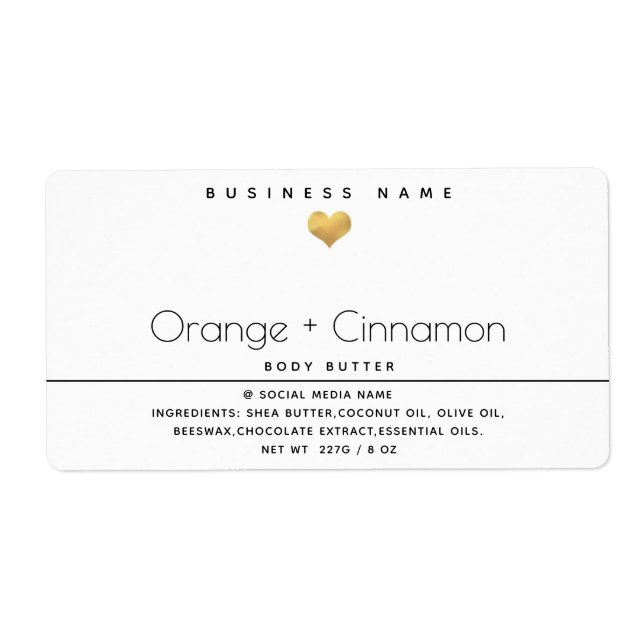 Simple modern  typography gold heart Body butter  (Front)