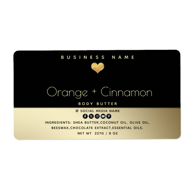 Simple modern  typography gold heart Body butter  (Front)