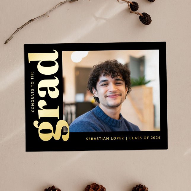 Simple Modern Typography Graduation Foil Invitation Postcard (Creator Uploaded)