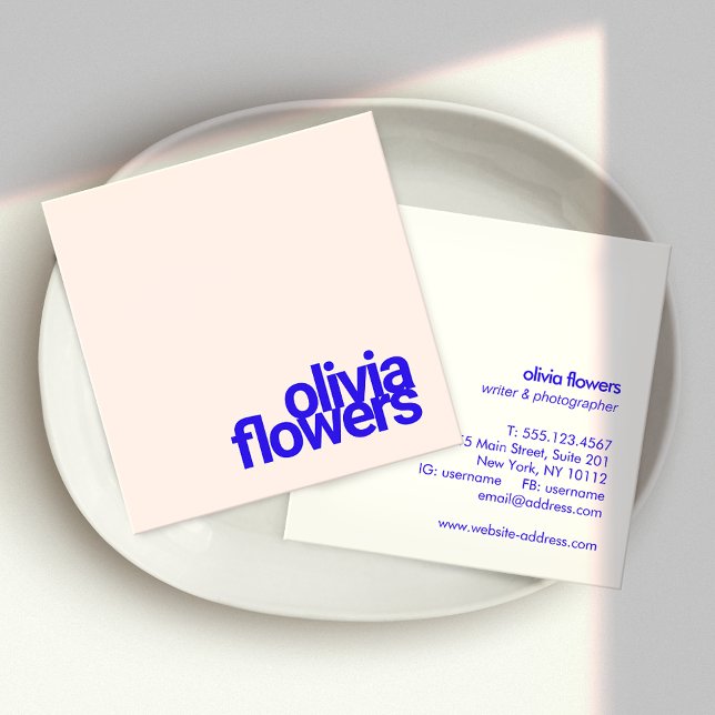 Simple Modern Typography  Light Pink Square Business Card (Creator Uploaded)