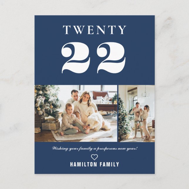 Simple Modern Typography New Year Two Photo Postcard (Front)