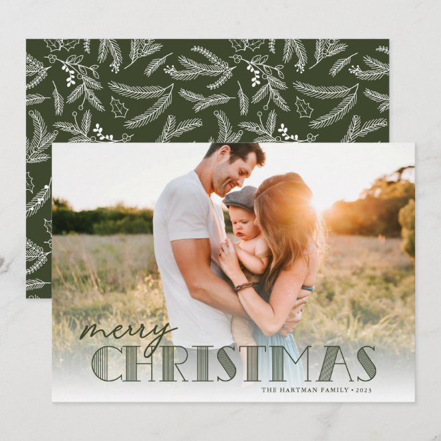 Simple Modern Typography Olive Christmas Photo Holiday Card (Front/Back)