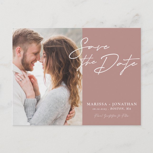 Simple Modern Typography Photo Save The Date Announcement Postcard (Front)
