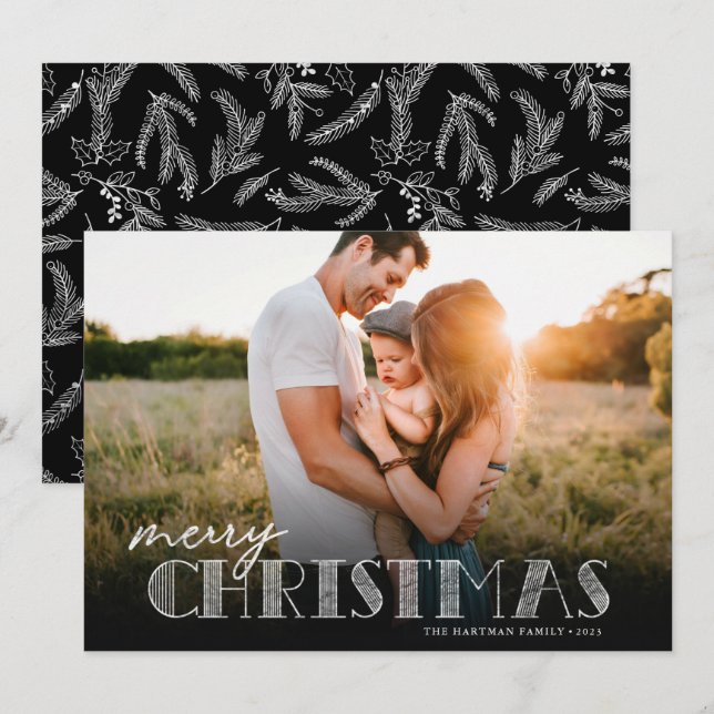Simple Modern Typography Silver Christmas Photo Holiday Card (Front/Back)