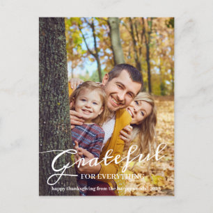 Simple Modern Typography thanksgiving family photo Holiday Postcard