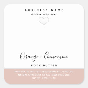 Simple modern  typography white heart Body butter  Square Sticker
