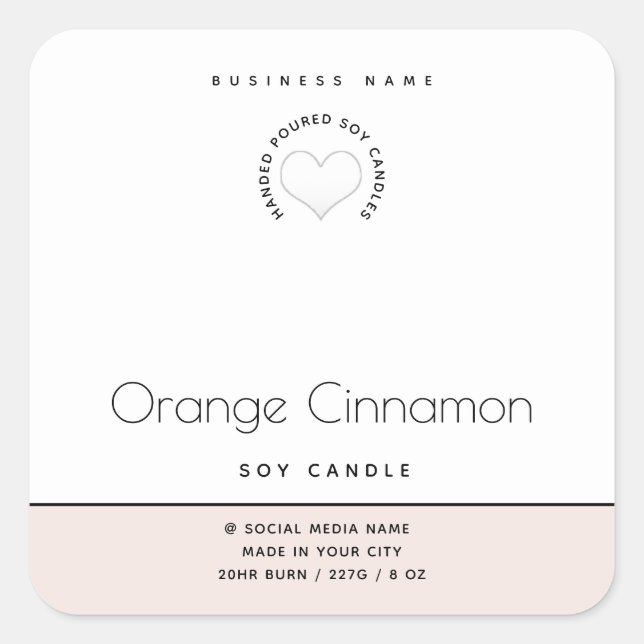Simple modern  typography white heart  candle squa square sticker (Front)