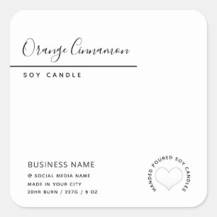 Simple modern typography white heart candle square sticker