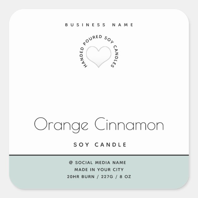 Simple modern  typography white heart  candle square sticker (Front)