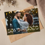 Simple modern unique type photo  save the date<br><div class="desc">Save the date! This stylish unique photo save the date design features a trendy type treatment in white at the bottom of a horizontal photo along with your custom text. It's a perfectly modern card to announce your engagement and upcoming wedding. The back is a classic light grey colour with...</div>
