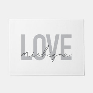 Simple, modern, urban, cool design Love Michigan Doormat
