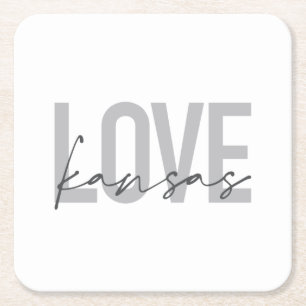 Simple, modern, urban, cool design of Love Kansas Square Paper Coaster
