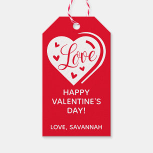 Simple Modern Valentine's Day Love Heart Red White Gift Tags