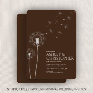 Simple Modern Walnut Brown Dandelion Wedding Invitation